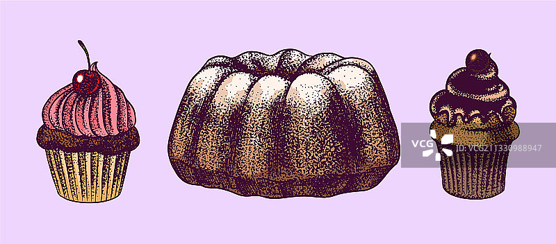 手绘樱桃巧克力纸杯蛋糕图片素材