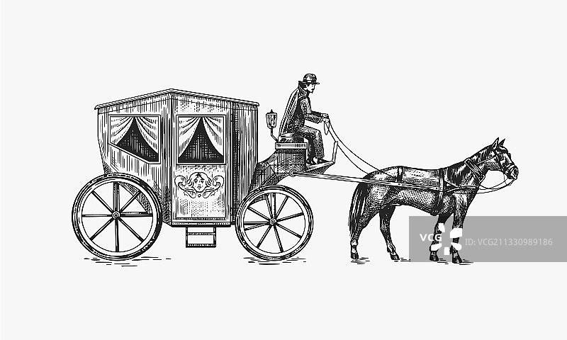 维多利亚时代的老式马车和马夫图片素材