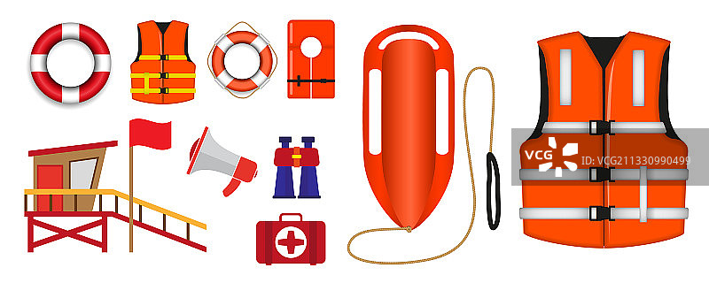 各种救生圈或救生员设备套装图片素材