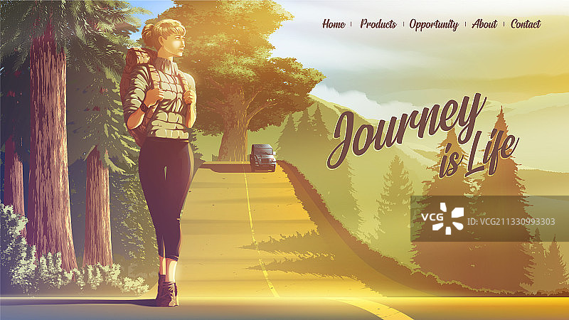 女性背包客着陆页图片素材
