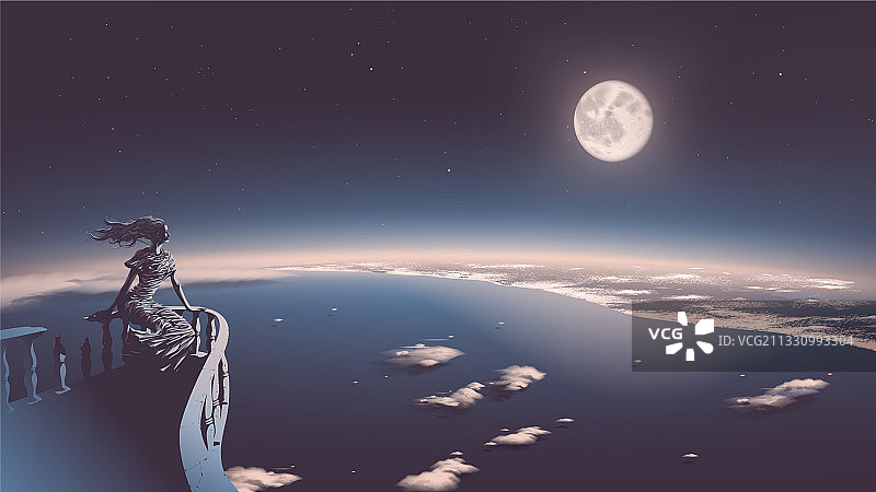 在阳台上休息的古代女神图片素材