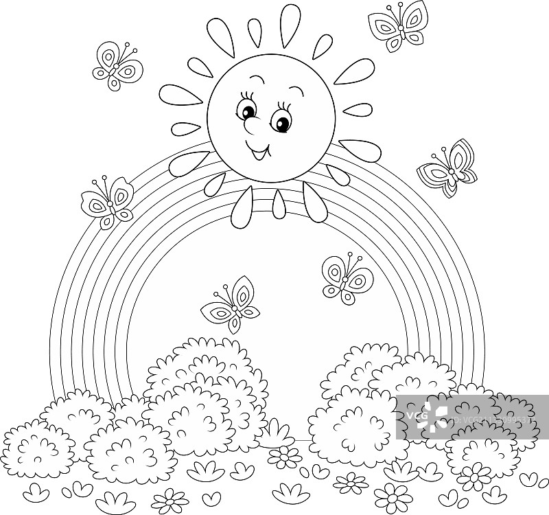 阳光和彩虹照耀田野图片素材