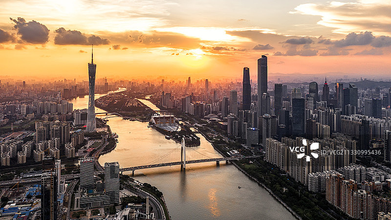 2021航拍广州珠江黄昏图片素材