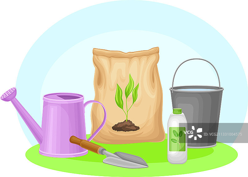 带喷壶的花园工具和设备图片素材