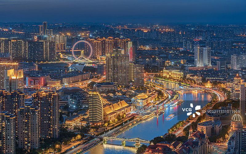 天津海河夜景君临天下图片素材