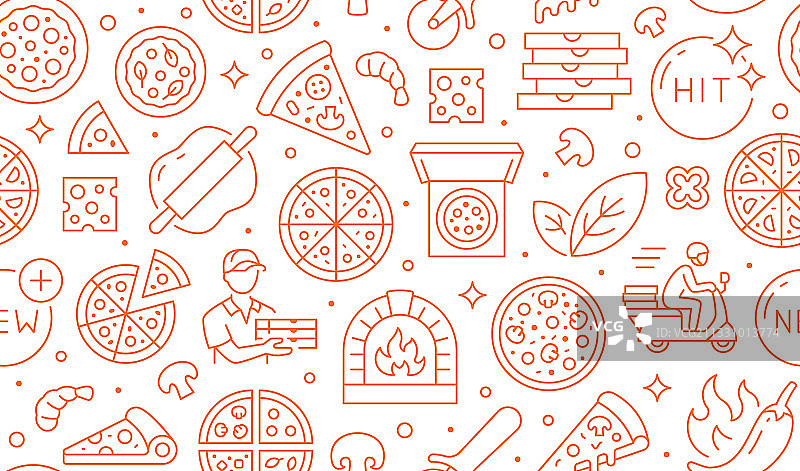 橙色披萨外卖无缝图案图片素材