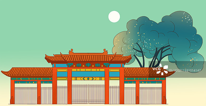 古建筑中国风古代建筑门头场景插画图片素材