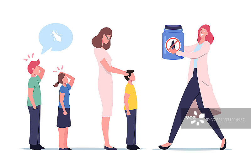 虱病概念与儿科医生卡通形象图片素材