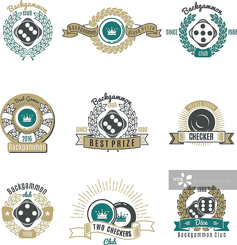 西洋双陆棋俱乐部复古风格标志图片素材