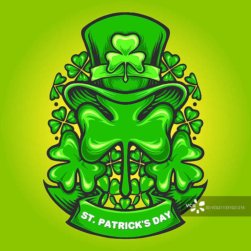 圣帕特里克帽子装饰三叶草与banner图片素材