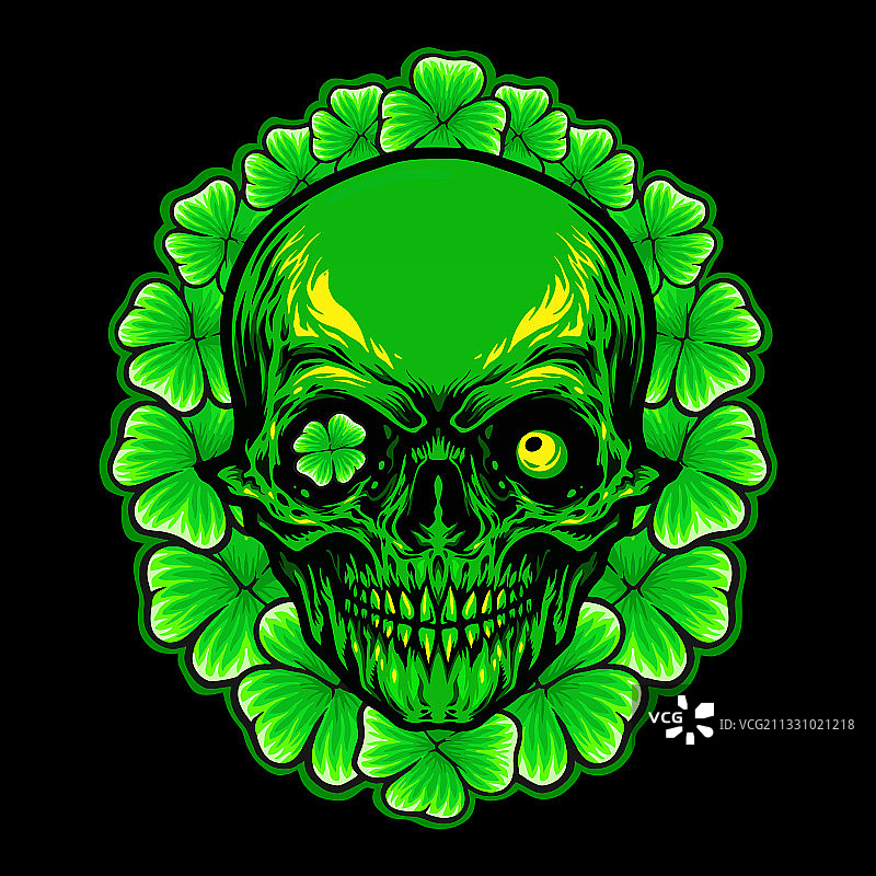圣帕特里克节骷髅三叶草框架图片素材