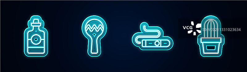 龙舌兰酒瓶、沙锤、雪茄、仙人掌线稿图片素材