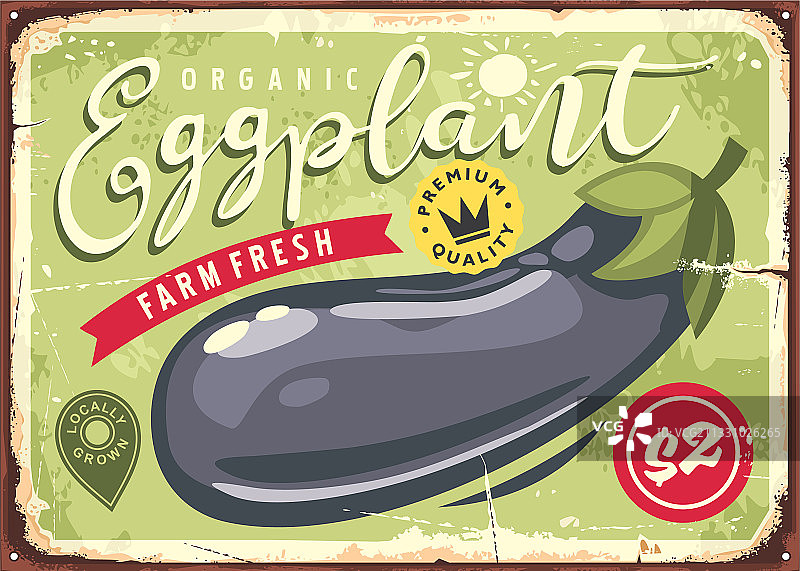 农场新鲜茄子复古标志图片素材