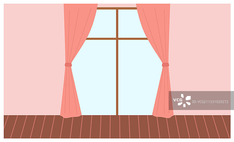 带有粉色长窗帘的封闭窗户图片素材