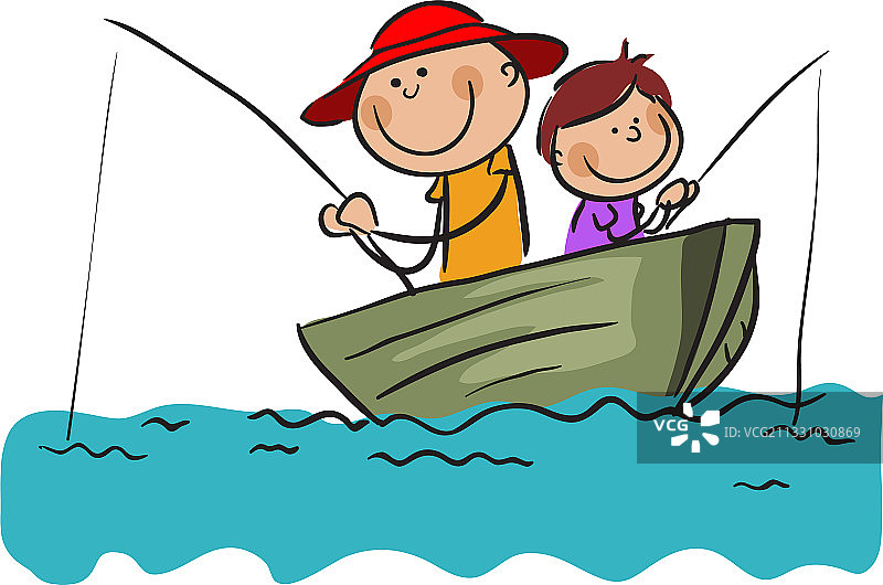 船上持钓竿的两名渔民素材图片素材