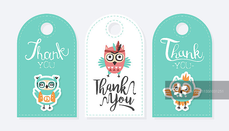 一套带有可爱彩色图案的感谢卡模板图片素材