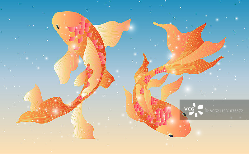 杭州西湖十景场景矢量插画两条锦鲤图片素材