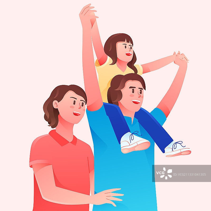 卡通一家人父亲妈妈家庭健康保险矢量插画图片素材