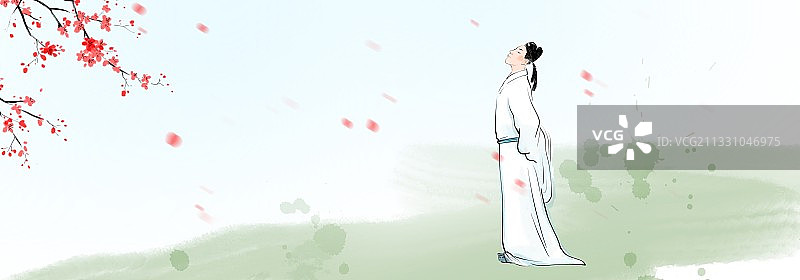 水墨人物画唐伯虎图片素材