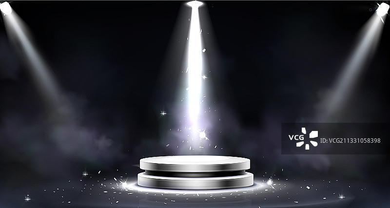 带烟雾和聚光灯的圆形讲台图片素材