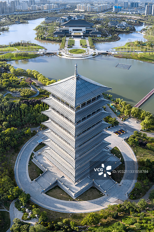 航拍西安世博园长安塔图片素材