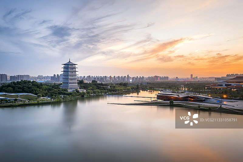 航拍西安世博园长安塔图片素材