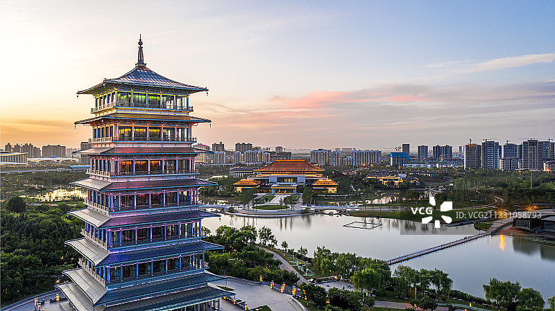 航拍西安世博园长安塔图片素材