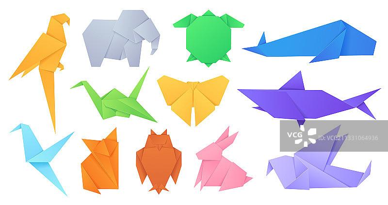 日式纸动物折纸玩具鸟图片素材