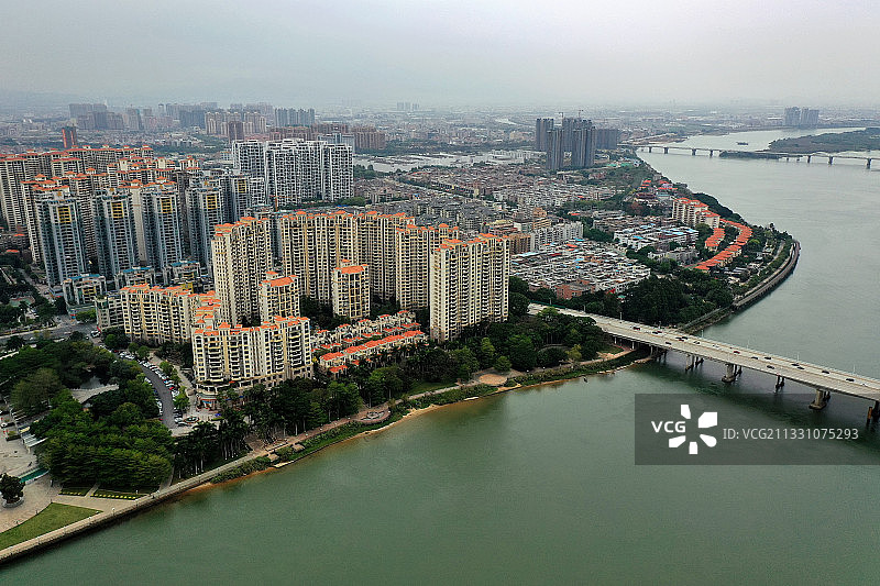 广东省东莞市石龙镇金沙湾广场石龙镇政府航拍图片素材