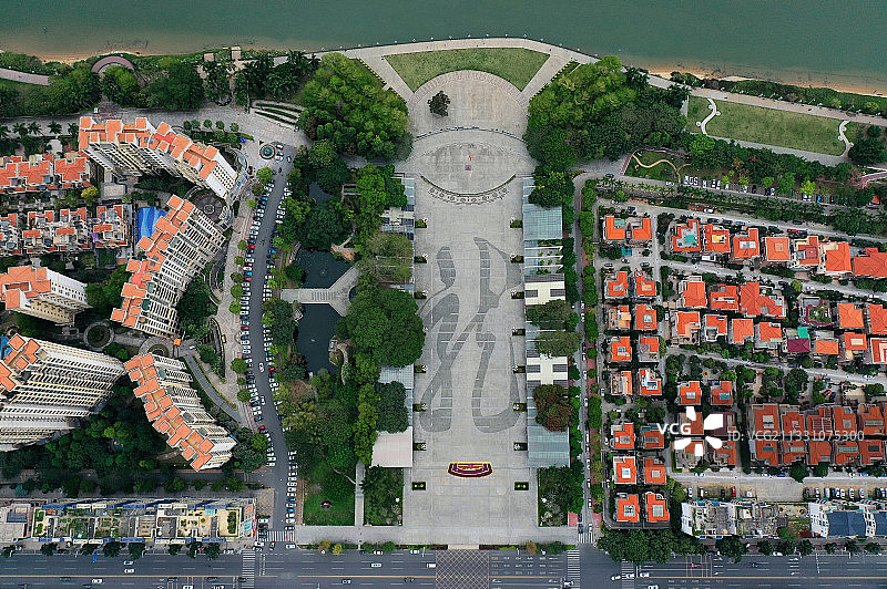 广东省东莞市石龙镇金沙湾广场石龙镇政府航拍图片素材