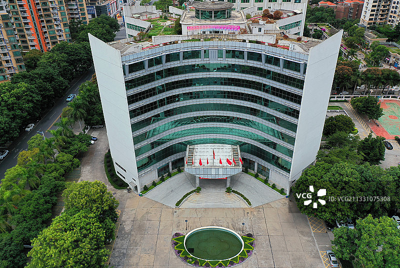 广东省东莞市石龙镇金沙湾广场石龙镇政府航拍图片素材