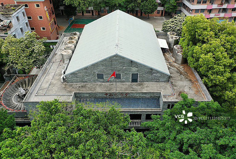 广东省东莞市石龙镇中山公园航拍图片素材