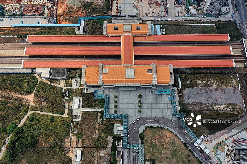 广东省东莞市石龙镇东莞火车站航拍图片素材