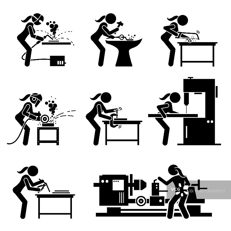 制作铁艺的女人图片素材