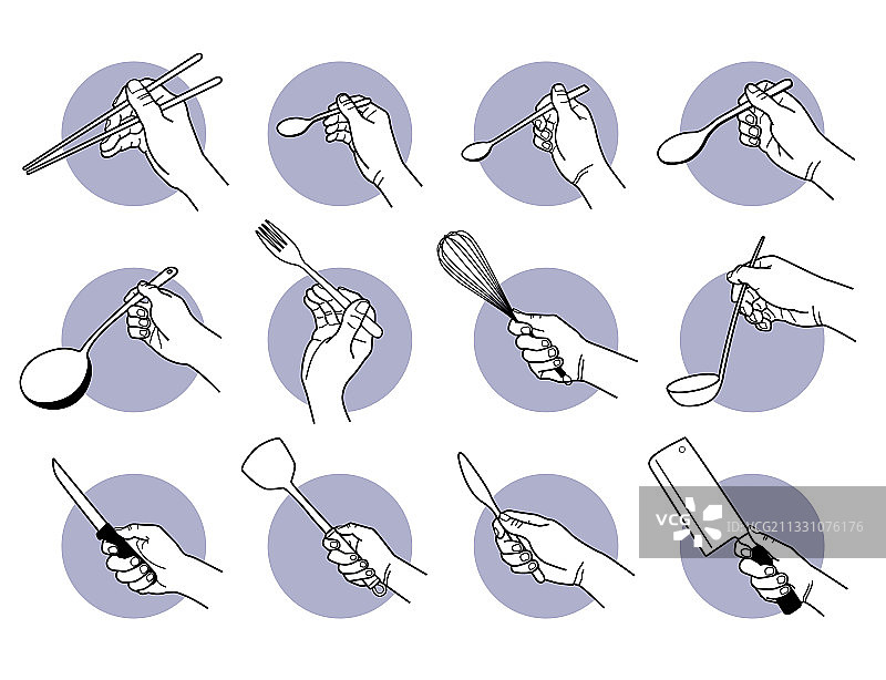 手持厨房用具和烹饪工具图片素材