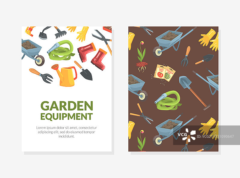 带工作工具的花园设备卡片模板图片素材