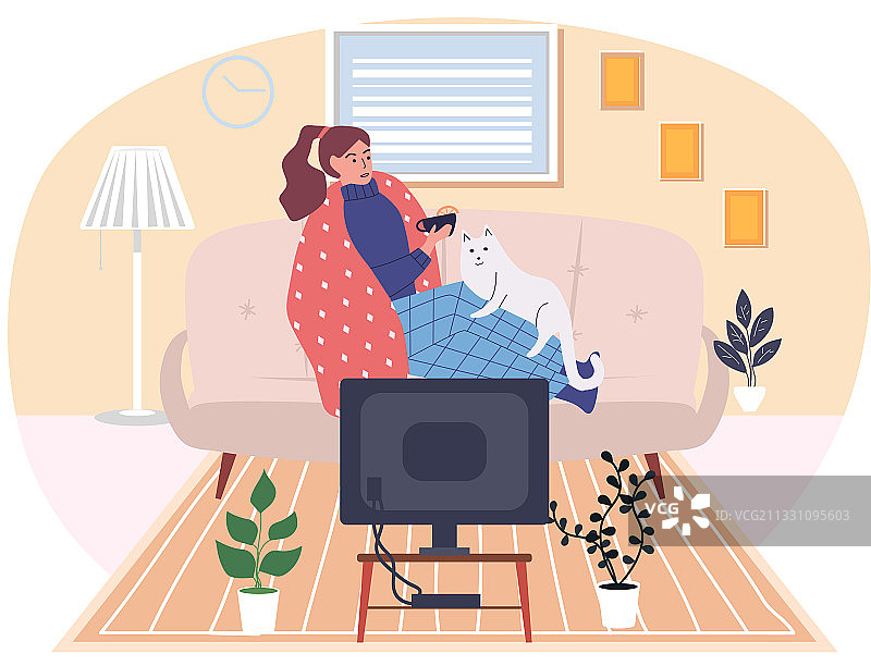 隔离期间喝茶的生病女人图片素材