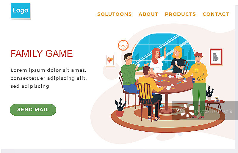 朋友聚会棋盘游戏着陆页模板图片素材