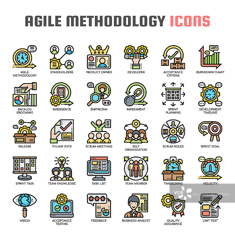 敏捷方法细线和像素图片素材