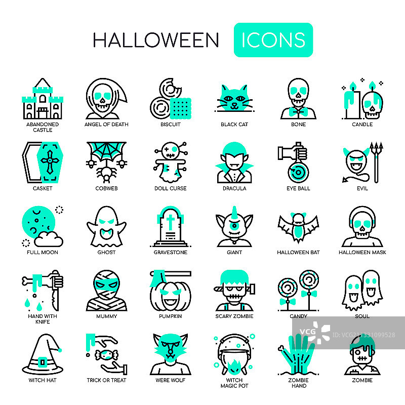 万圣节元素细线和像素完美图片素材