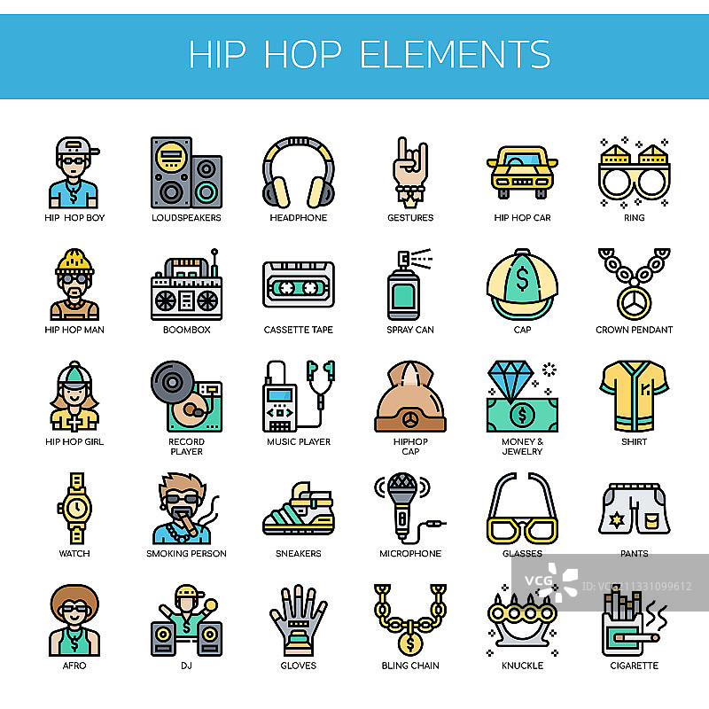 嘻哈元素细线像素图片素材