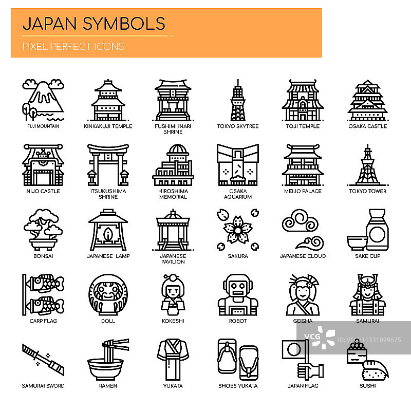 日本符号细线和像素完美图标图片素材