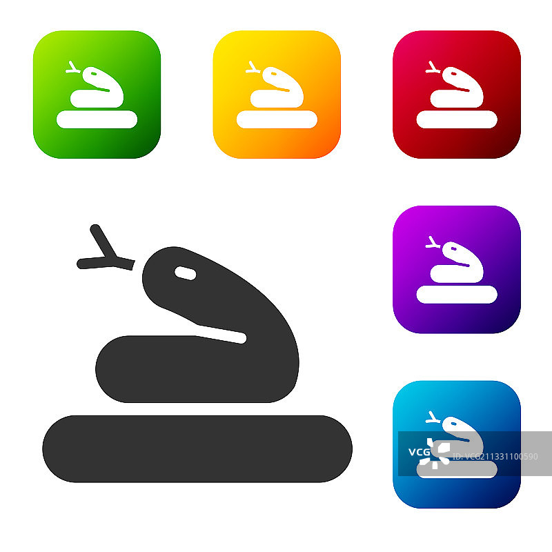 白色背景上隔离的黑蛇图标集图片素材