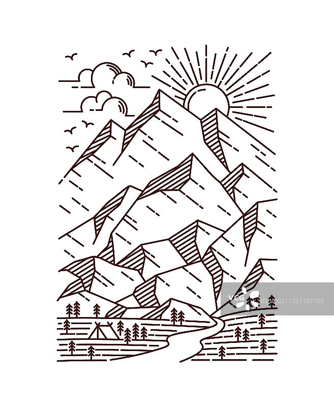 手绘山景线条图片素材