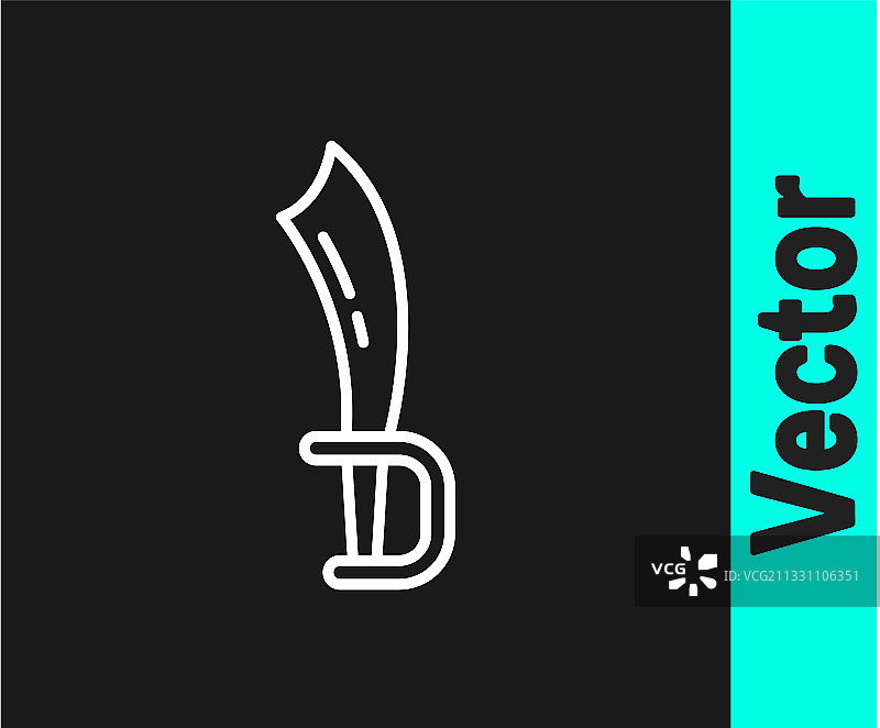 黑色背景上的白色线条海盗剑图标图片素材