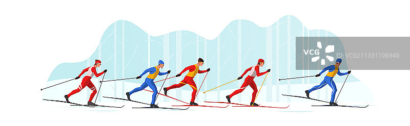 运动装滑雪者使用滑雪杖滑雪图片素材