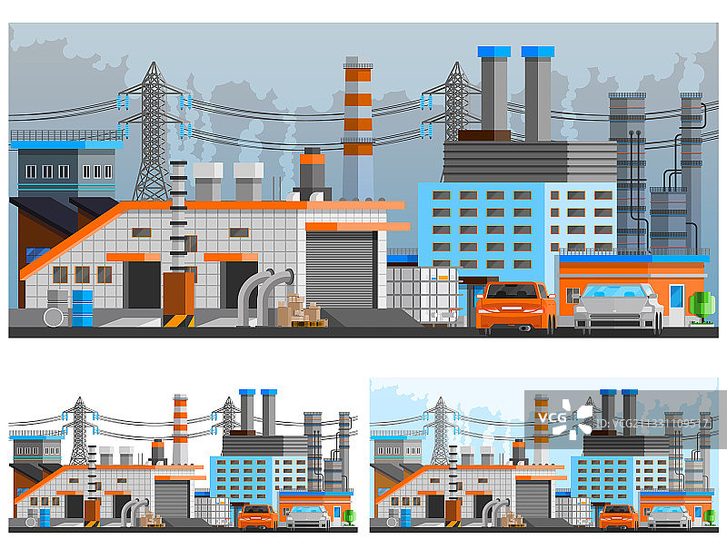 工厂建筑正交组合图片素材