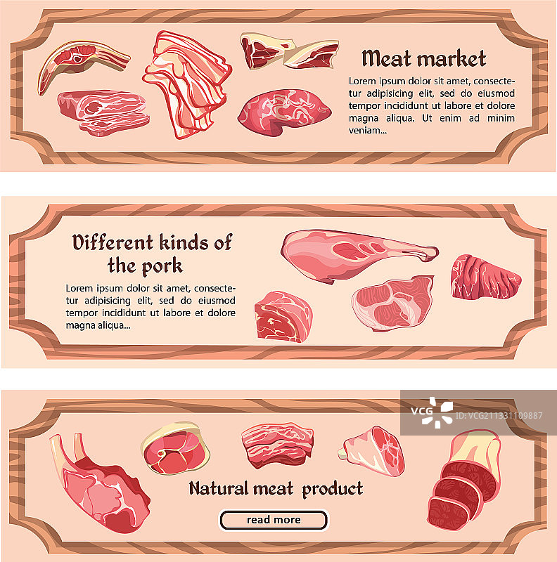 手绘天然肉类横幅图片素材