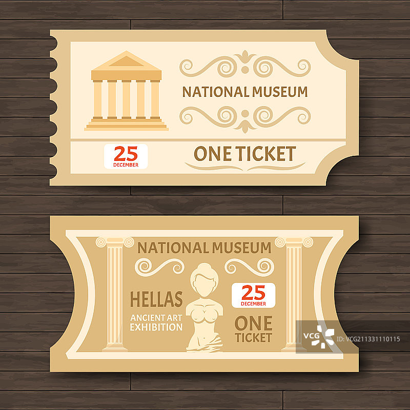 两张复古博物馆门票图片素材