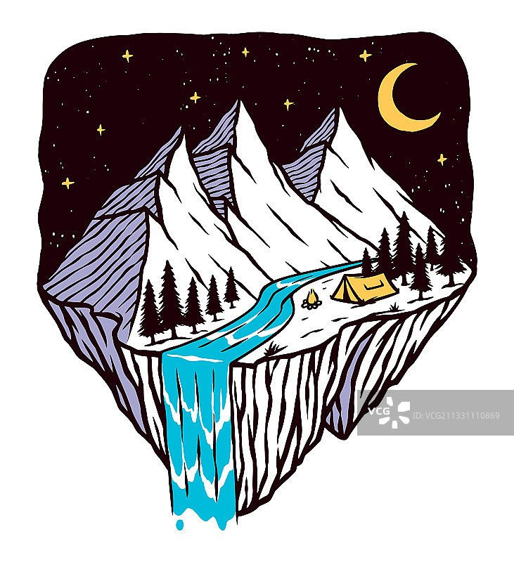 夜晚山脉线条图片素材